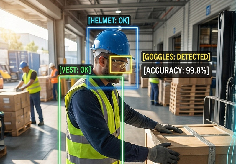 Multi-item PPE detection, goggles detection, helmets and high-visibility vests detection