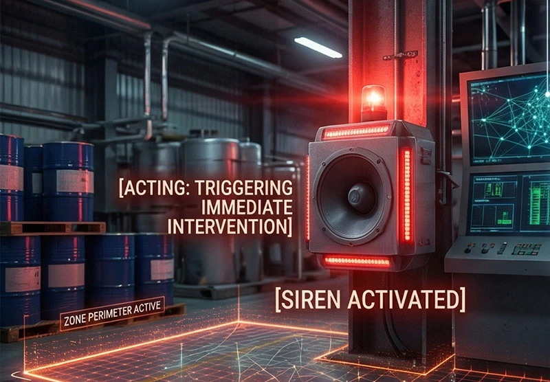 Automated Audio-Visual Intercom deterrent powered by no access zones detection alerts