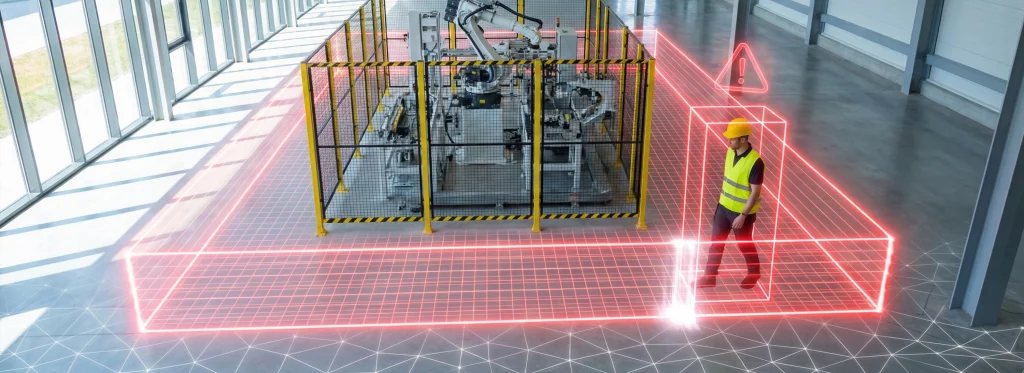 TensorVok No Access Zones Detection system marking virtual perimeters in a chemical warehouse