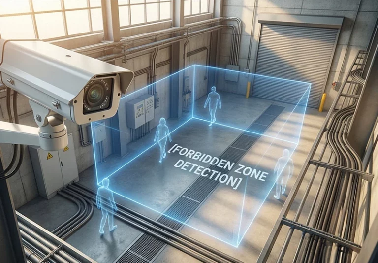 No Access Zones Detection AI system monitoring virtual perimeters in an industrial factory