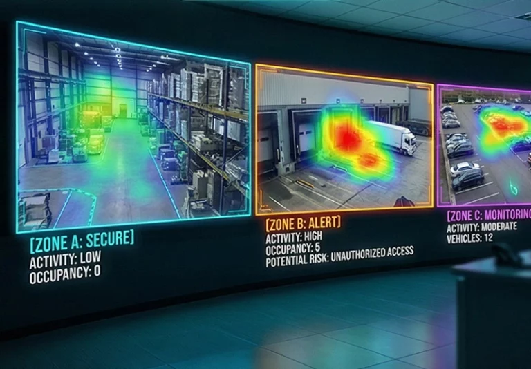 Multi-zone analytics dashboard for global restricted area monitoring oversight