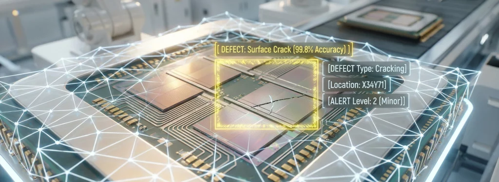 TensorVok Industrial Defect Detection platform banner showing 99.8% accurate defect identification on precision electronics