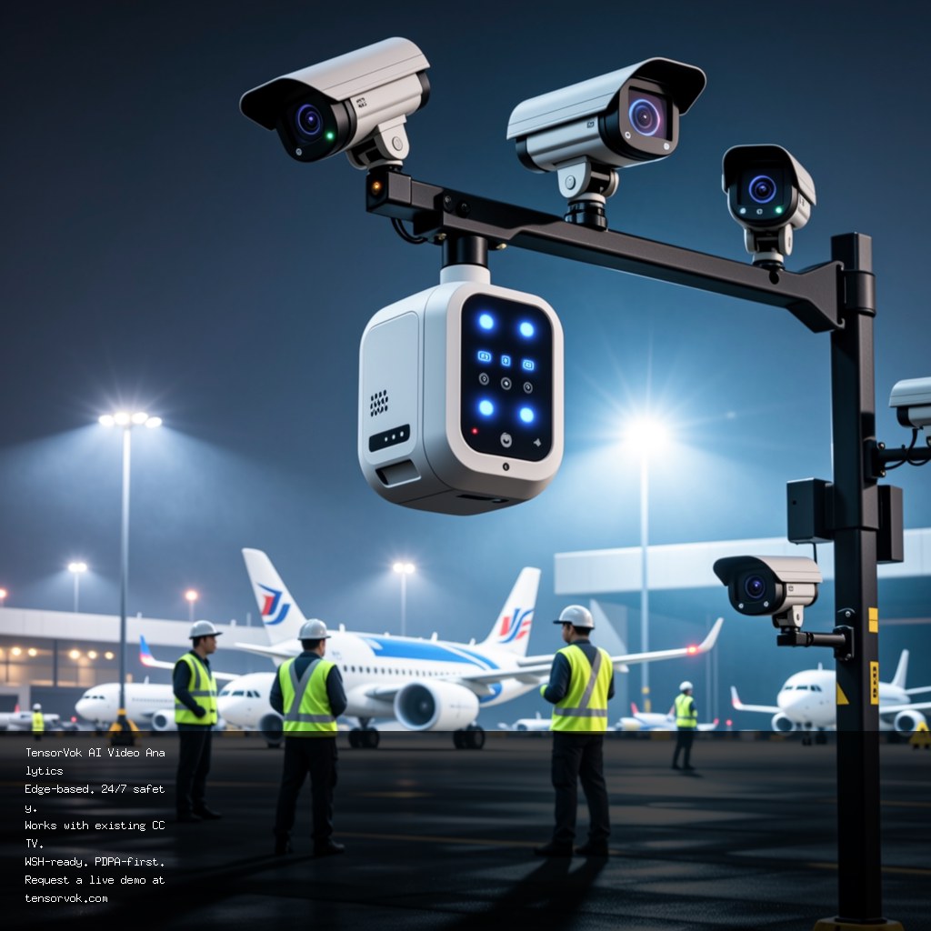 TensorVok AI Video Analytics — running an edge vision inference model at night and in dust at a airport apron in Hanoi